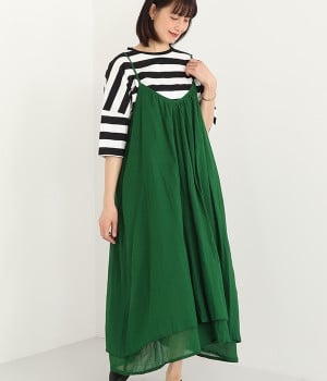 コットンクリンクル ボリュームキャミソールワンピース(グリーン-ONESIZE)