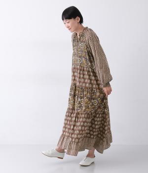 ブロックプリントティアードワンピース