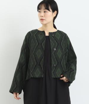イカット柄ジャカードショートジャケット(グリーン-F)