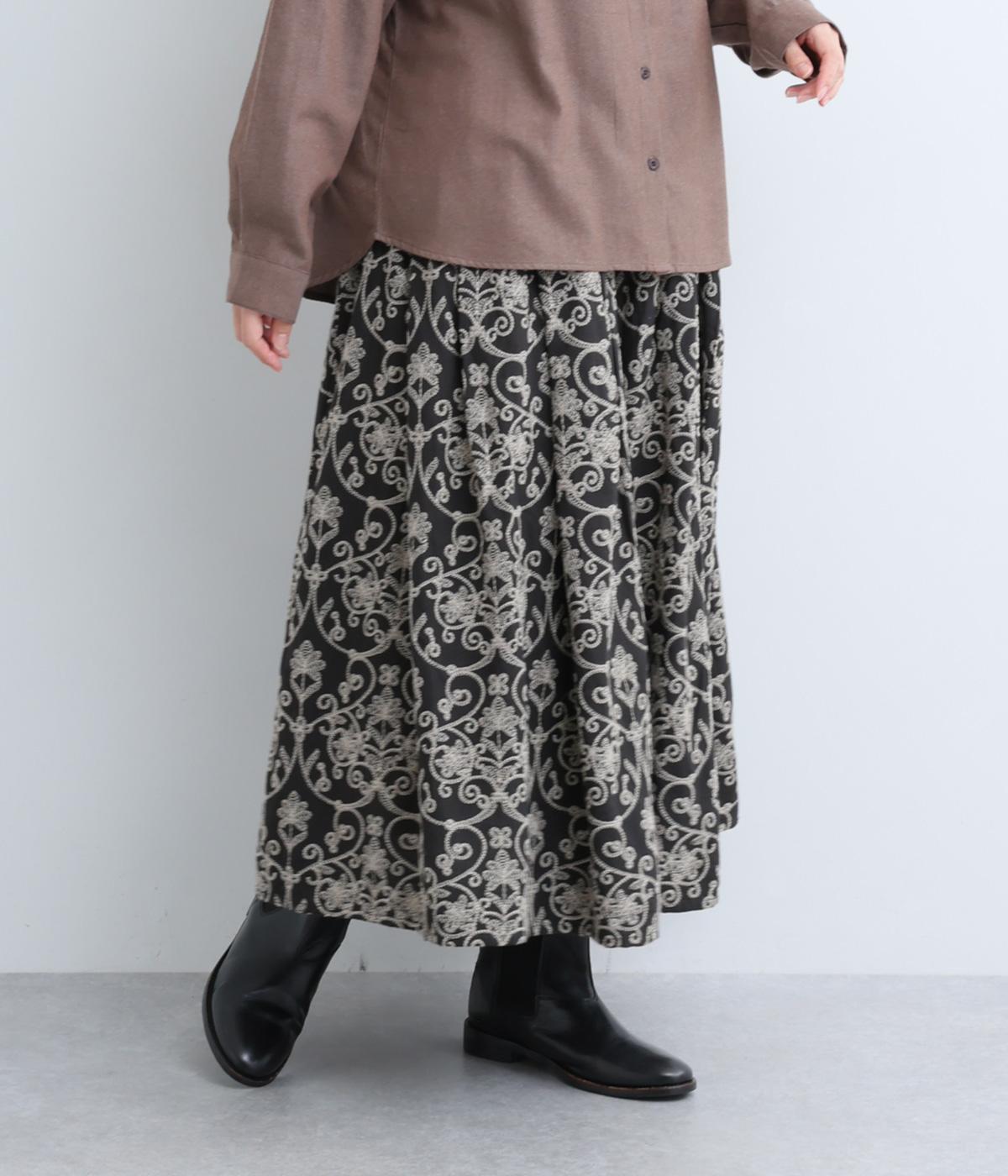 オリエンタル刺繍生地スカート(ブラック-F)