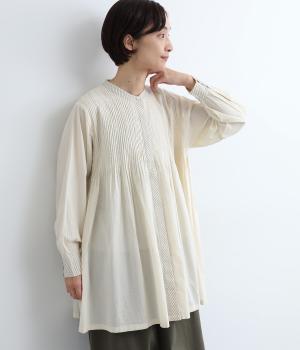 コットンハンドタックチュニックブラウス