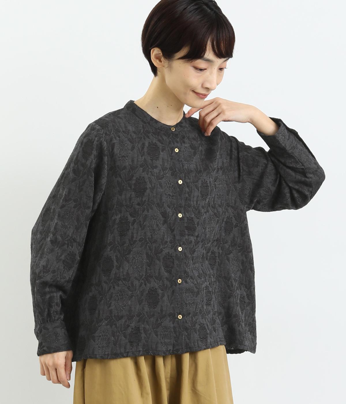 花ジャカードブラウス(ブラック-F)