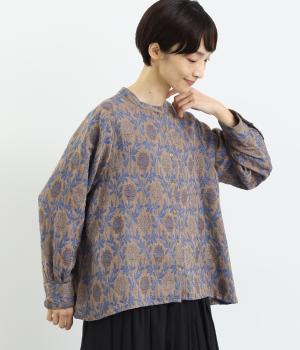 花ジャカードブラウス(ブルー-F)