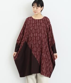 裏起毛プリント×無地チュニック(レッド-F)