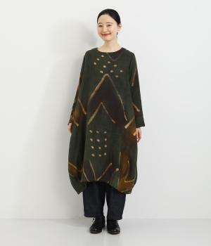 ダブルガーゼ手描きチュニック(グリーン-F)