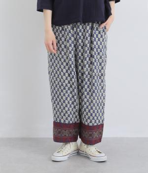 アフガン風刺繍+プリントパンツ(ブルー-F)