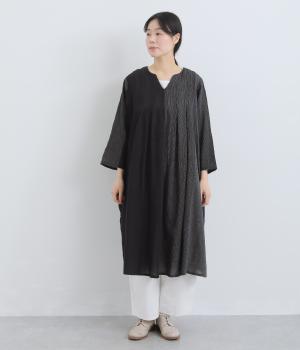 カディーストライプ切替　タックワンピース(ブラック-F)