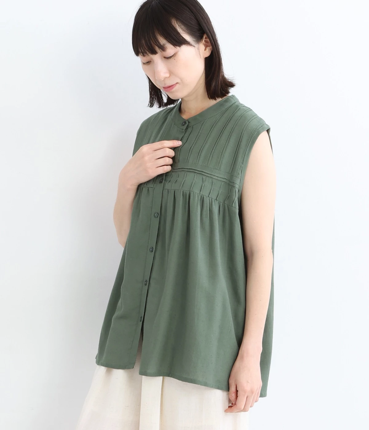 レーヨンフラックスナチュールブラウス(グリーン-ONESIZE)