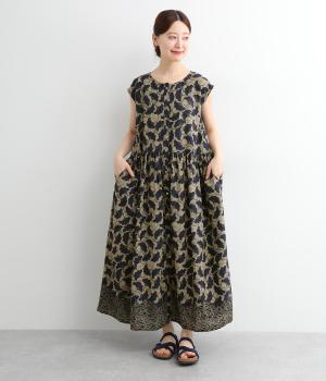 【Shanti Shanti】コットンシーチングキテンゲワンピース(ネイビー-ONESIZE)
