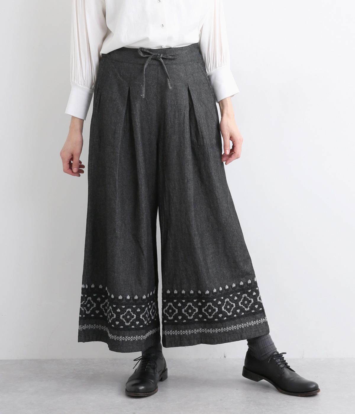 コットンデニムエンブパンツ(ブラック-ONESIZE)