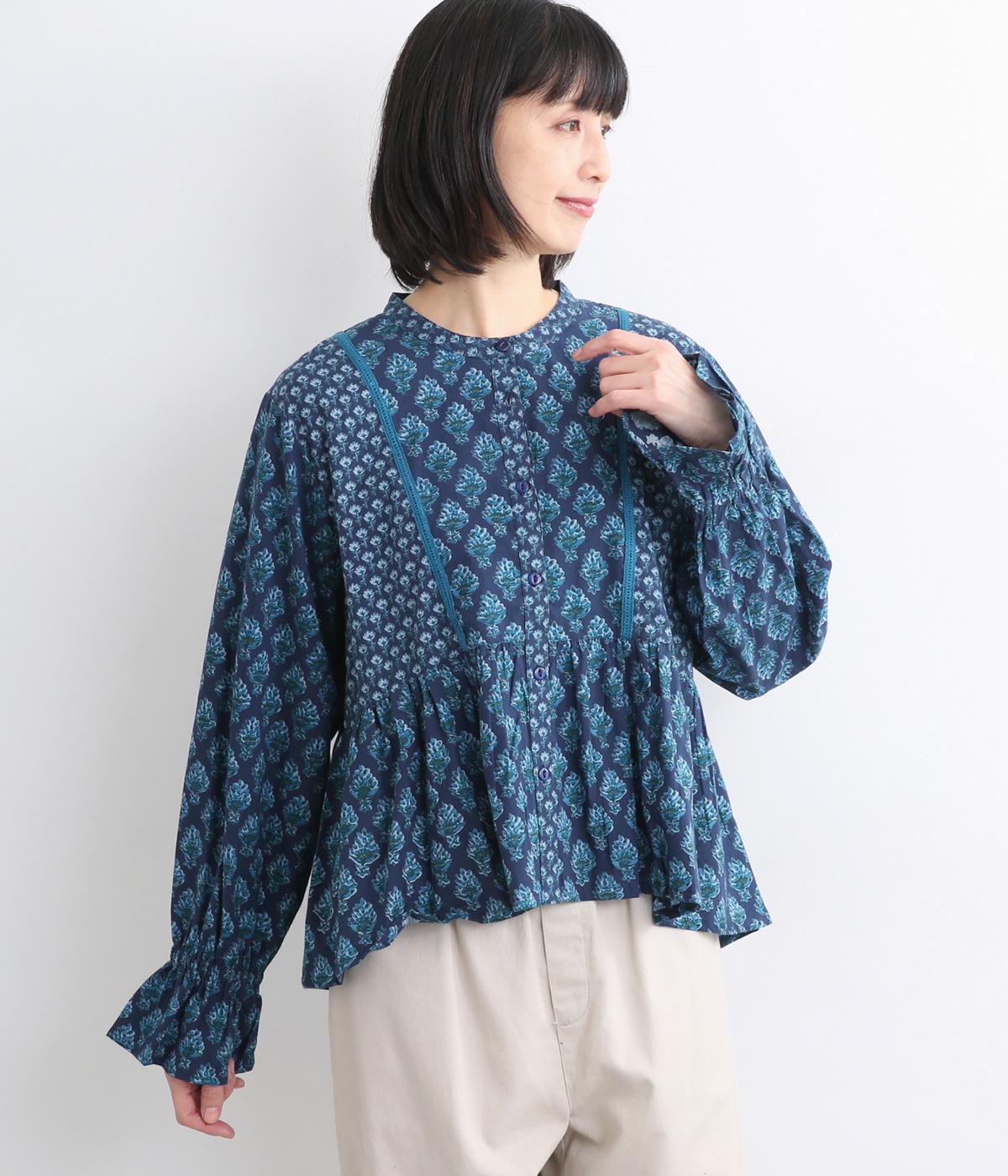 コットンシーチングブーケブラウス(ネイビー-ONESIZE)