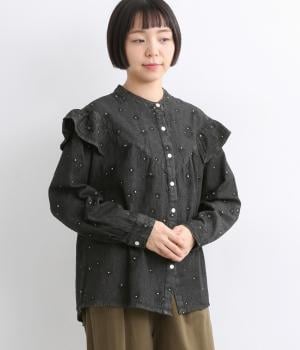 コットンデニムマーガレットブラウス(ブラック-ONESIZE)