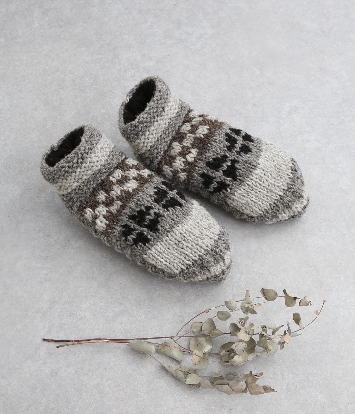 ネパールニット　ルームソックス(グレー-F)