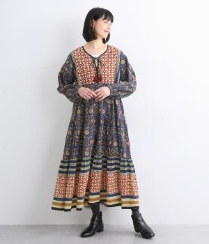 コットンキャンブリックシックブロックワンピース