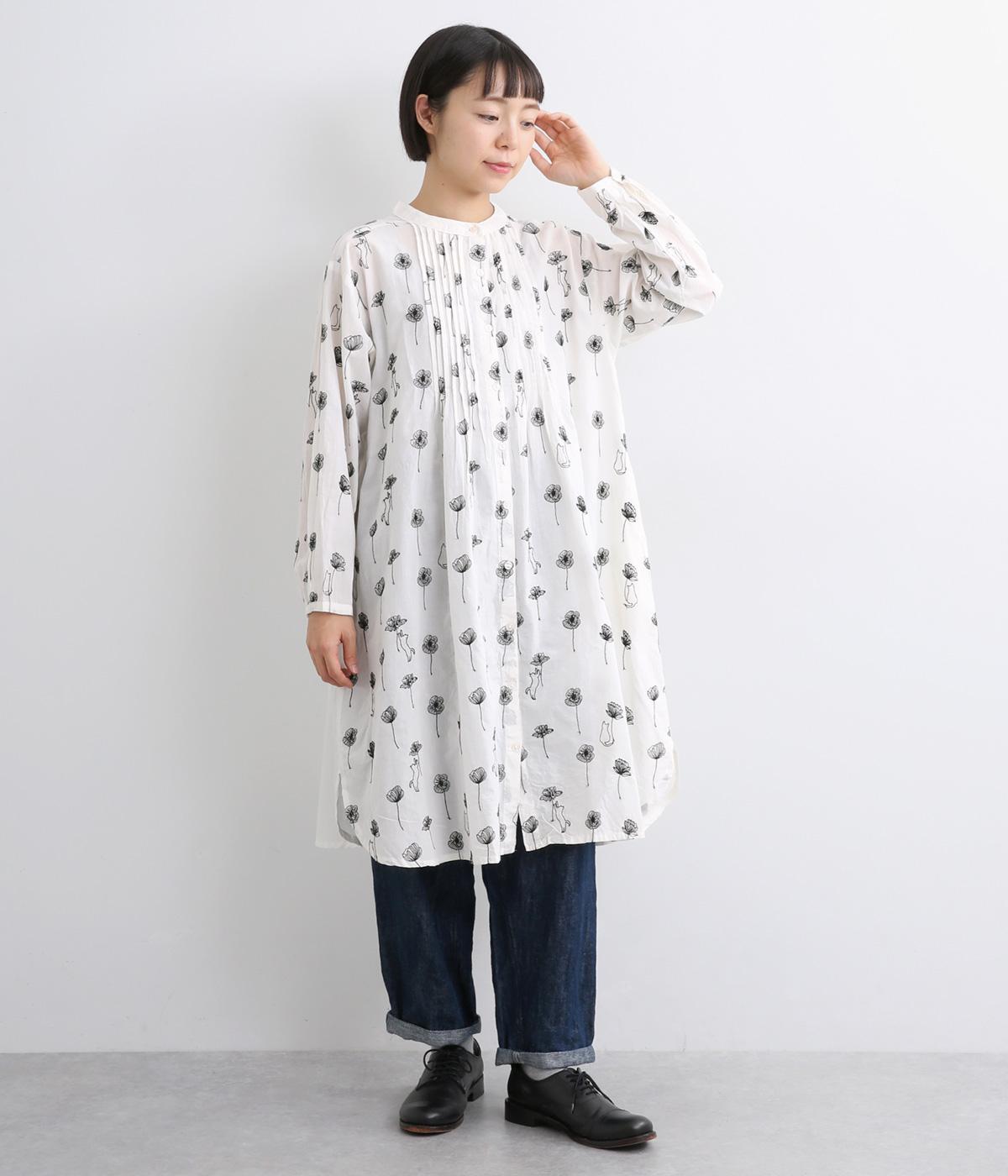 コットンキャンブリックフラワーキャットチュニック(オフホワイト-ONESIZE)