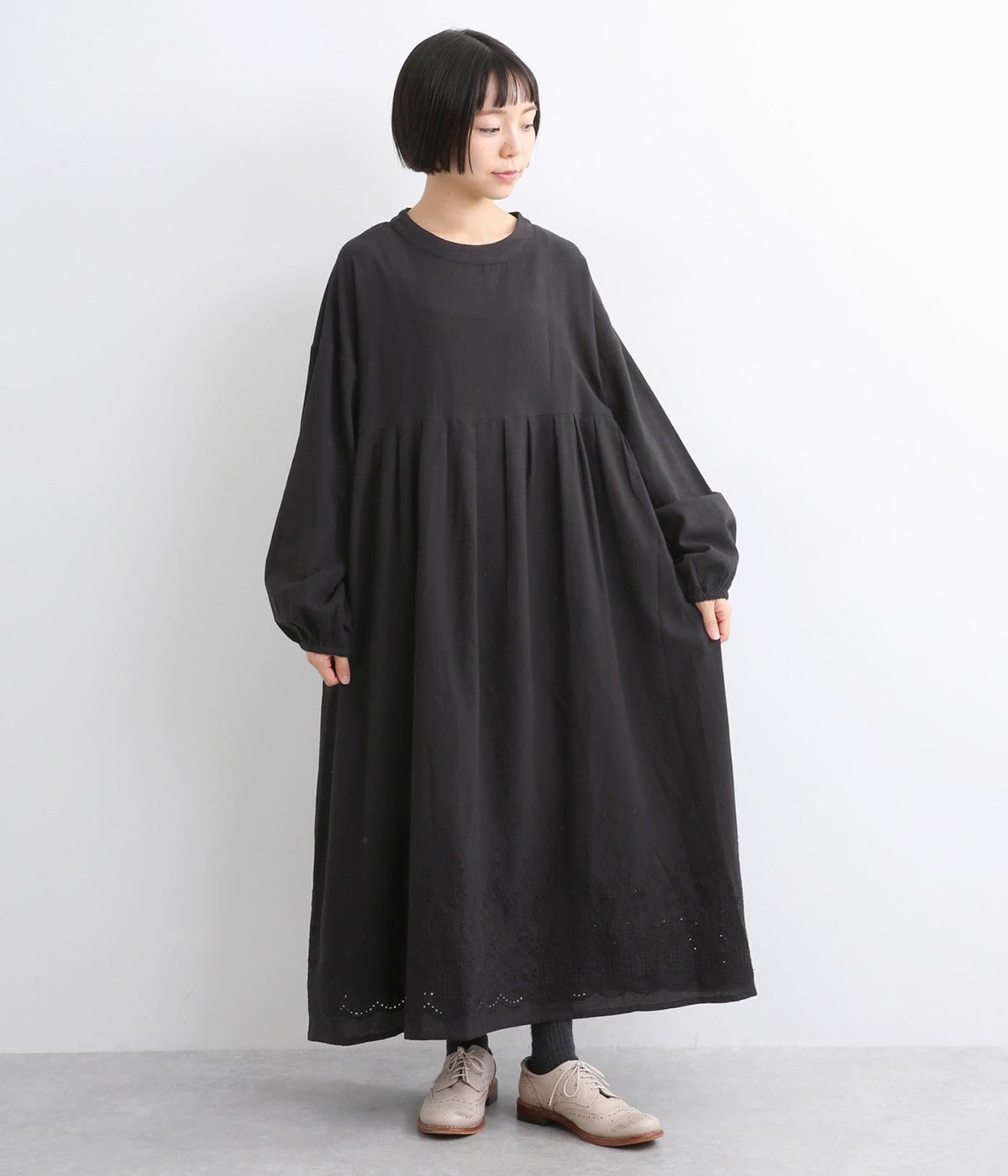 コットンリネンフラックシュシュワンピース(ブラック-ONESIZE)