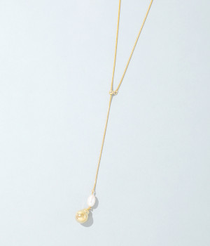 slide freshwater peal Y字ネックレス(ゴールド-ONESIZE)