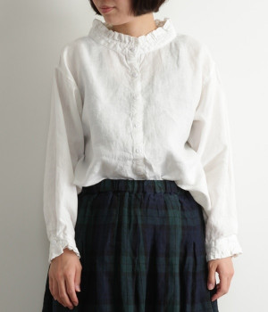 リネンフリルブラウス(ホワイト-ONESIZE)