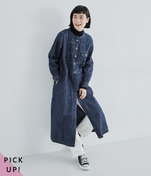インディゴデニム　ピンタック使いステッチジージャンワンピース