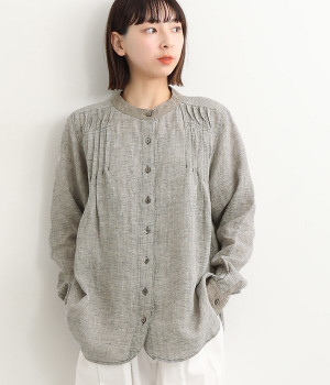 バイカラー 貝釦ブラウス(ネイビー×ブラック-ONESIZE)