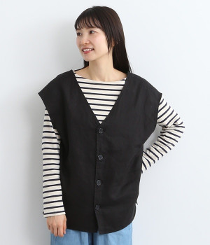 V襟前後2WAY4つ穴スコッチ釦ベスト(ブラック-ONESIZE)