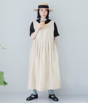 ubasoku リネンコットン 胸元ピンタックV襟2WAYノースリーブワンピース リネン 胸元ピンタックV襟 2WAYノースリーブワンピース（ubasoku