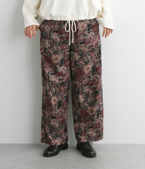 ゴブラン柄 ウエストゴムワイドシルエットパンツ