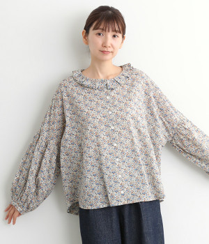 スプリンクルプリント 二枚襟バルーン袖ブラウス