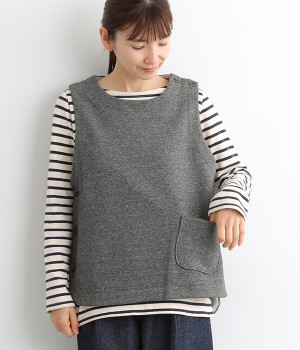 トップ杢裏毛 肩・両サイドスコッチ釦ベスト(トップチャコール杢-ONESIZE)