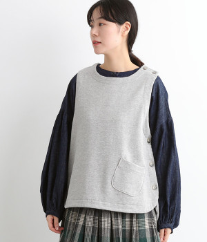 トップ杢裏毛 肩・両サイドスコッチ釦ベスト(トップグレー杢-ONESIZE)