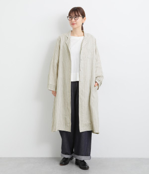 リネン先染ストライプカフスピンタックスコッチ釦アローコート