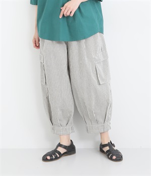 コットンヒッコリーストライプカーゴピエロパンツ(ヒッコリーストライプ-ONESIZE)