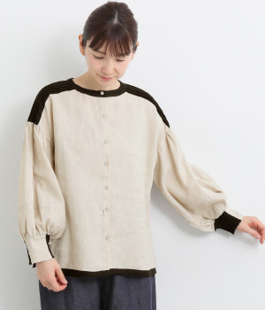 リネンバイカラー2wayブラウス