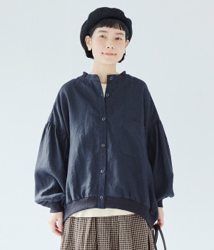 一部別注｜リブ付猫目釦長袖ブラウス