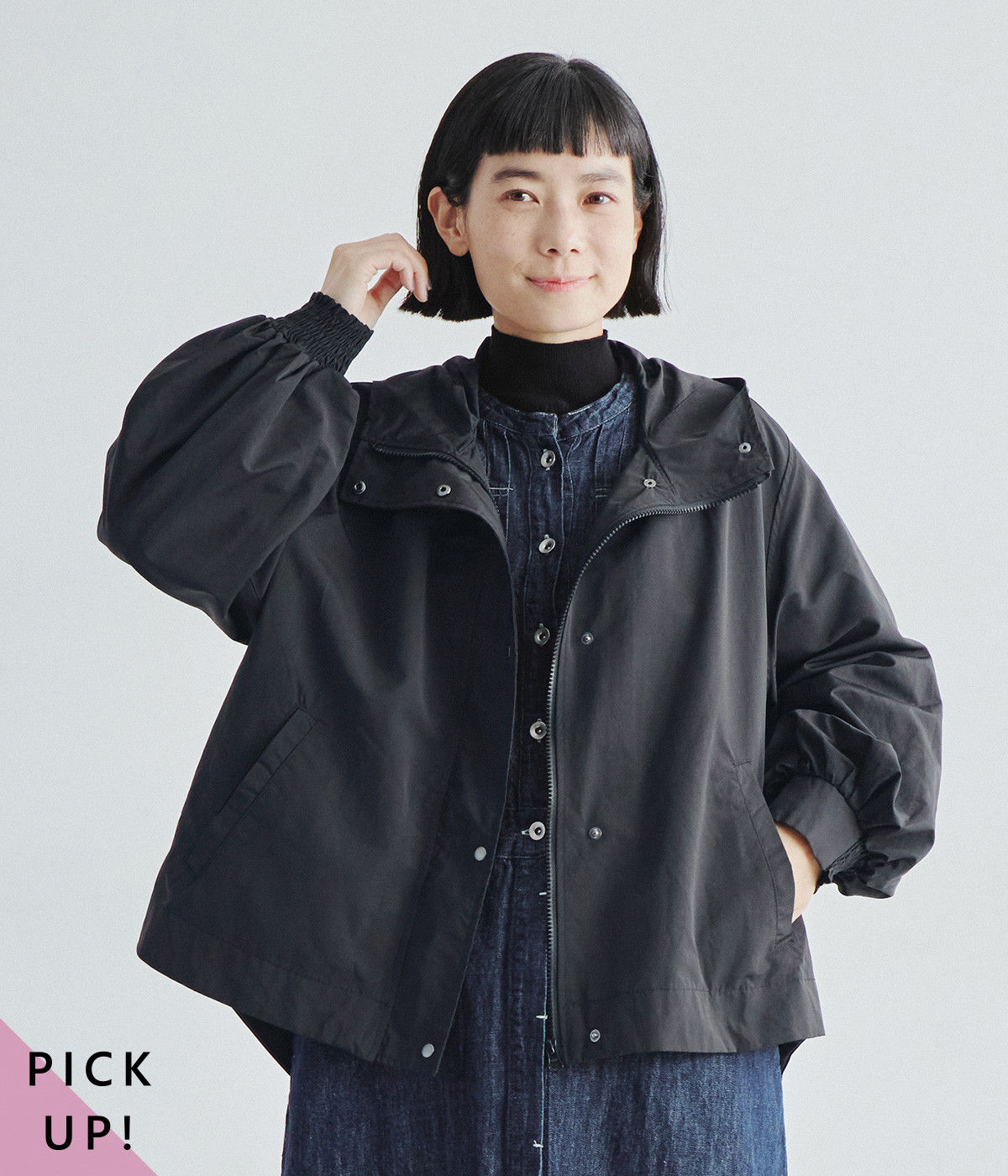 ヴァーサタイルタフタ フード付きドット釦ジャケット（ubasoku）の商品詳細