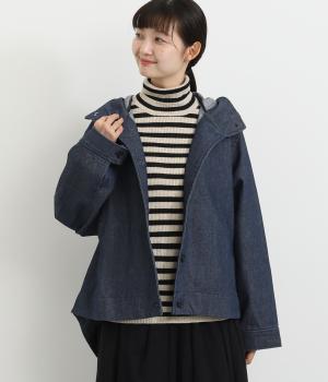 8ozスラブデニムフード付きスコッチ釦ジャケット