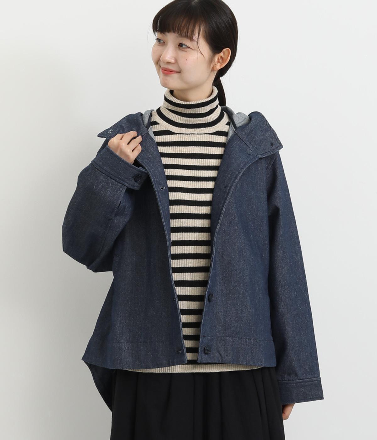 8ozスラブデニムフード付きスコッチ釦ジャケット(インディゴデニム-F)