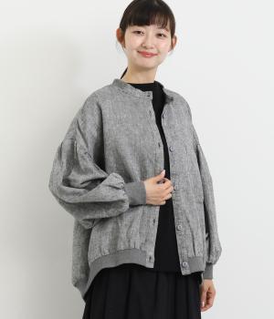 先染めシャンブレー起毛襟・袖口・裾リブ猫目釦長袖ブラウス