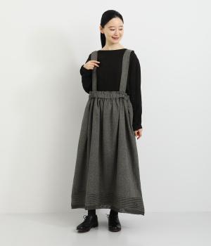 ヘリンボーン起毛裾ピンタック&レース加工ウエストボックスギャザー2wayジャンパースカート