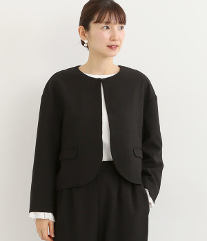 イージーケア　クレープクルーネックジャケット(ブラック-ONESIZE)