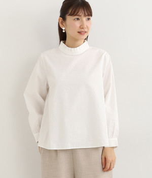 コットンブロード　フリルネックプルオーバー(ホワイト-ONESIZE)