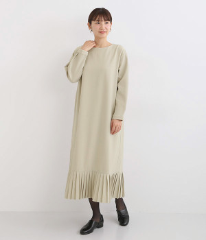 イージーケア　メランジドライツイル　プリーツヘムドレス