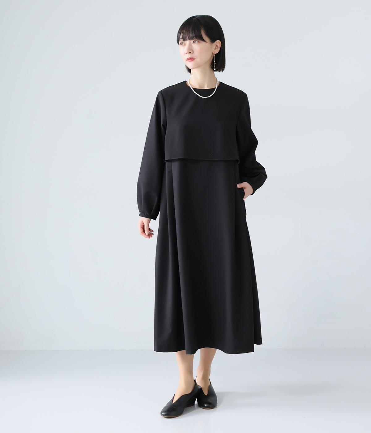 トロピカルフェイクレイヤードドレス(ブラック-F)