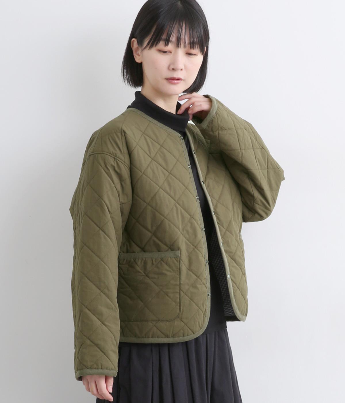 コットンクロスウールコットンキルトリバーシブルブルゾン(カーキ-F)