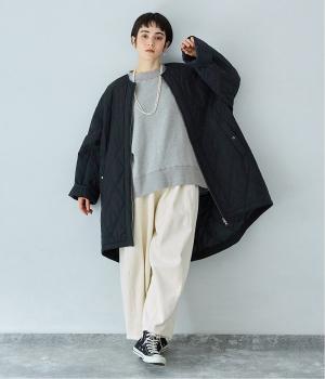 コットンクロスウールコットンキルトジップコート(ブラック-F)