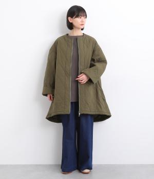 コットンクロスウールコットンキルトジップコート(カーキ-F)