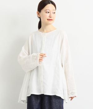 リネン刺繍スリーブブラウス