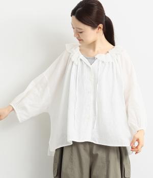 フリルカラーリネンブラウス