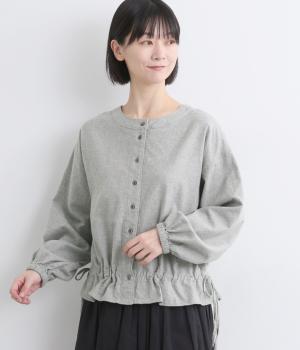 コットンソフトネル起毛ドロストヘム2wayブラウス(グレー-F)