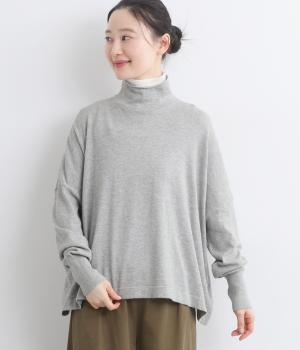 コットンメリノウールヤーンダブルネックタートルニットプルオーバー